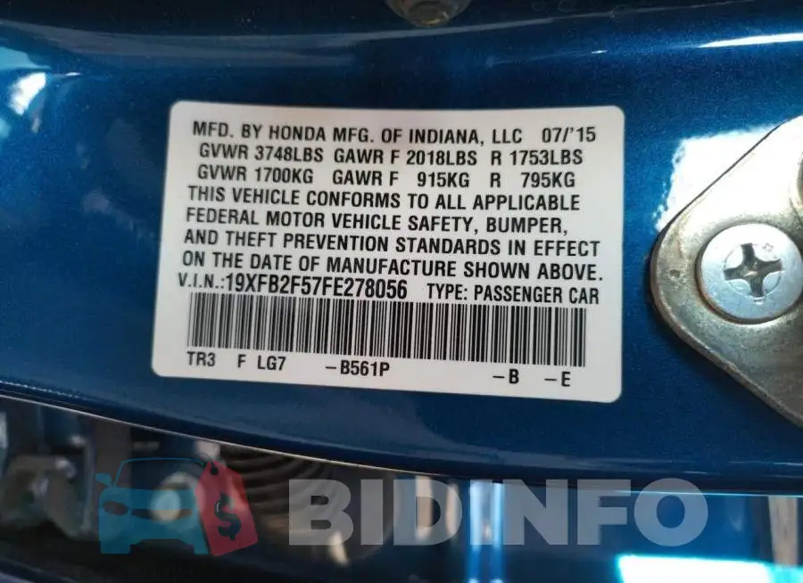 19XFB2F57FE278056 Photo# 12