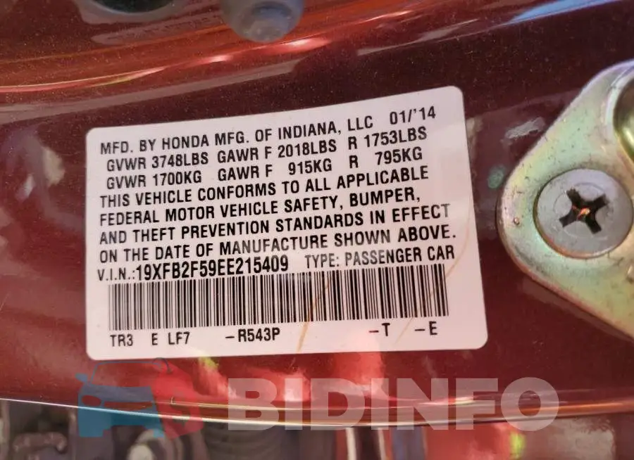 19XFB2F59EE215409 Photo# 13