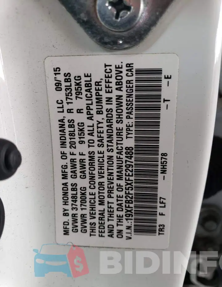 19XFB2F5XFE297488 Photo# 12