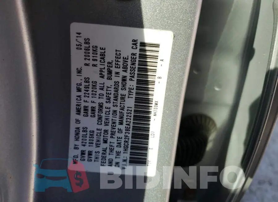 1HGCR2F39EA232521 Photo# 13