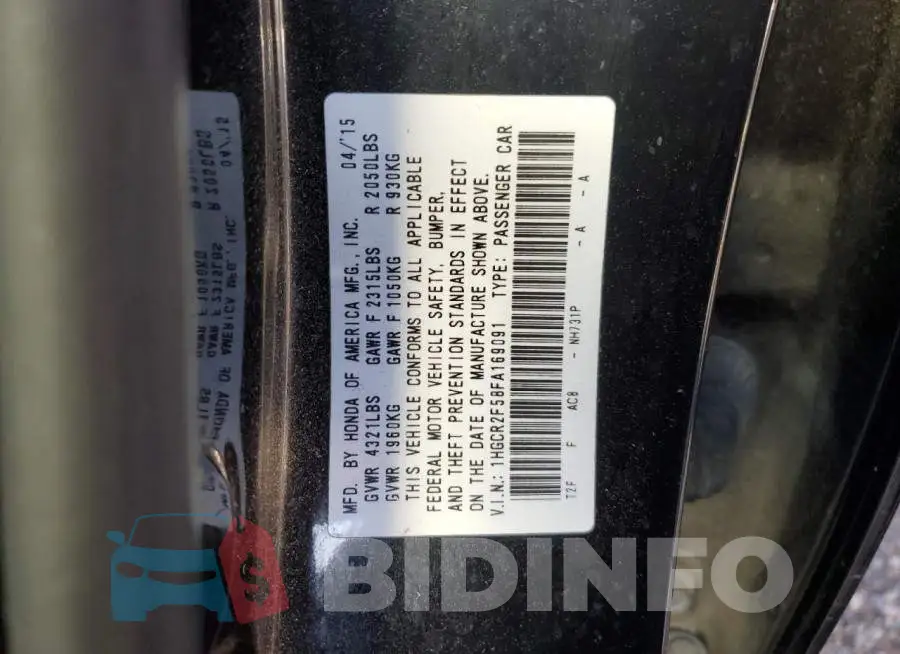1HGCR2F58FA169091 Photo# 13