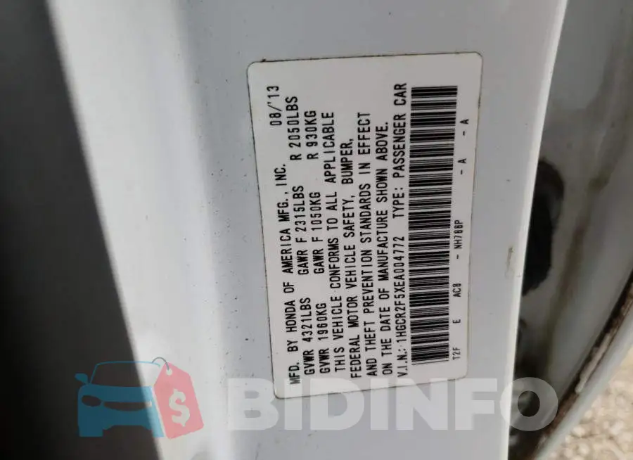 1HGCR2F5XEA004772 Photo# 13