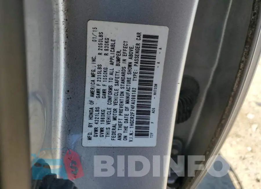 1HGCR2F74FA098182 Photo# 13