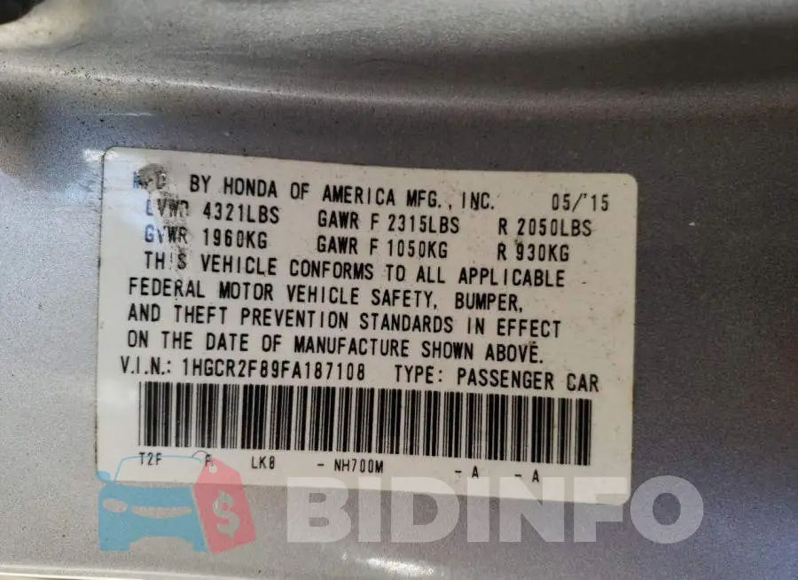 1HGCR2F89FA187108 Photo# 13