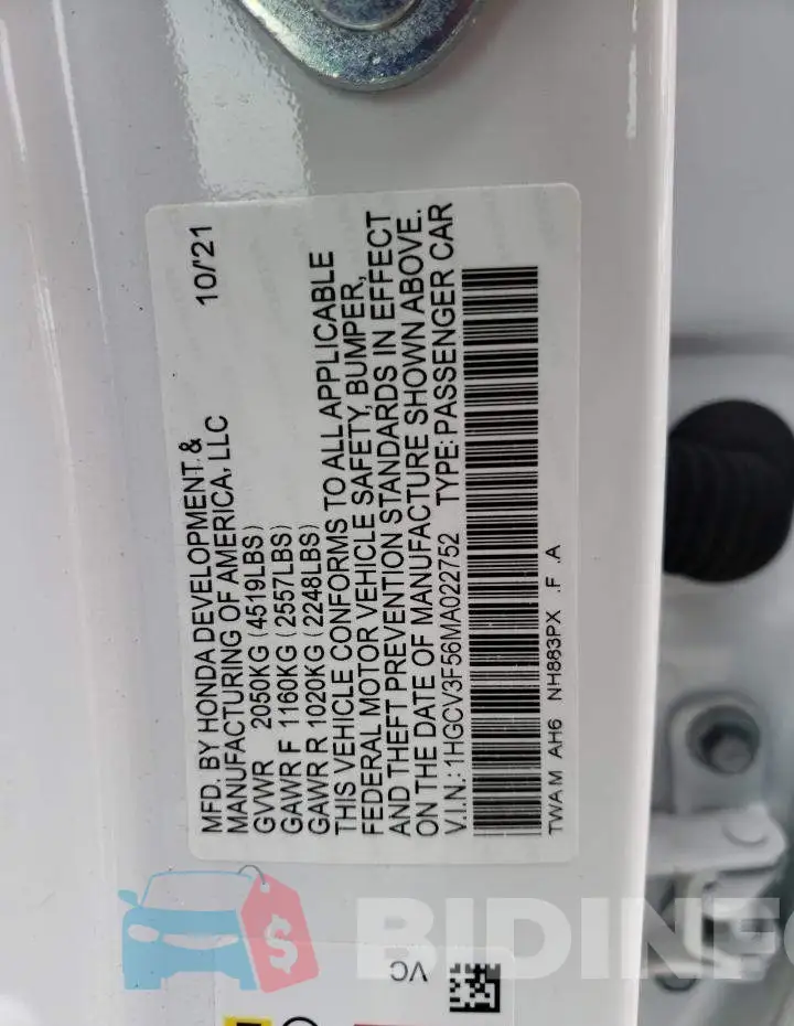 1HGCV3F56MA022752 Photo# 12
