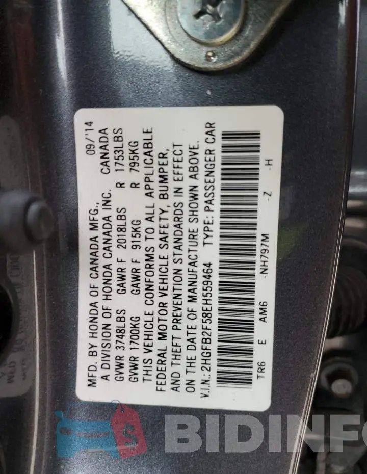 2HGFB2F58EH559464 Photo# 12