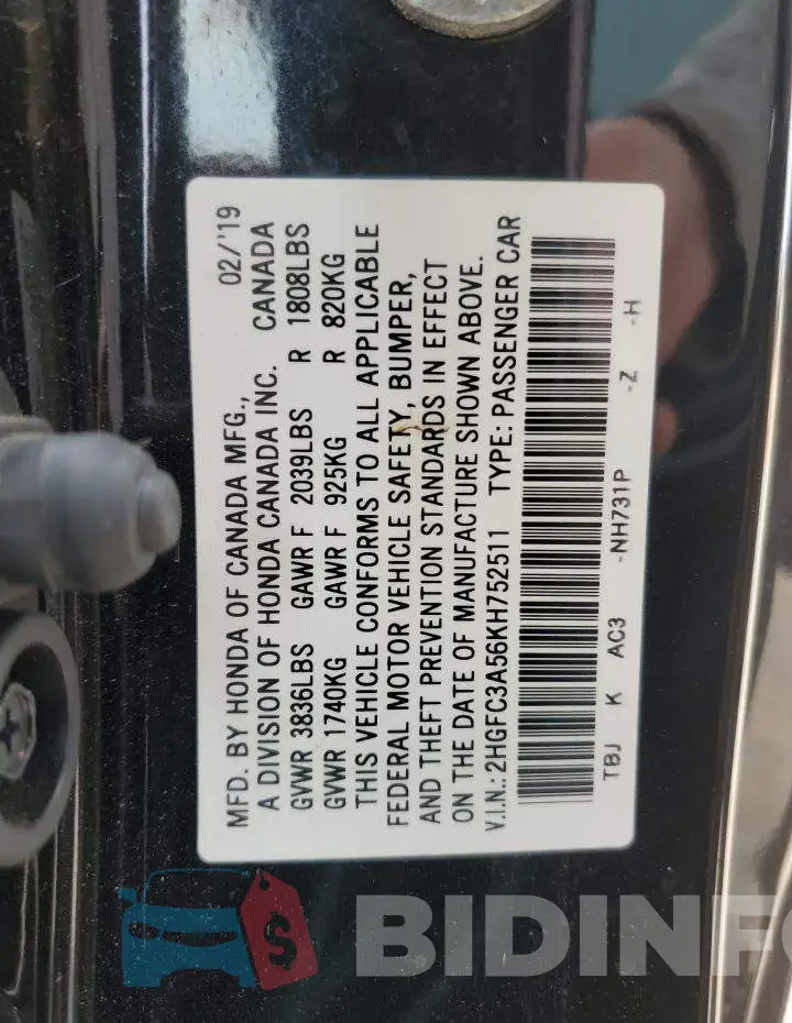 2HGFC3A56KH752511 Photo# 13