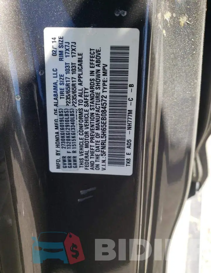 5FNRL5H65EB084572 Photo# 14