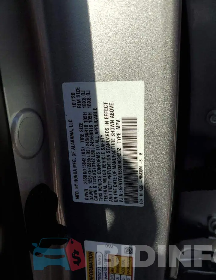 5FNYF6H58MB034232 Photo# 13