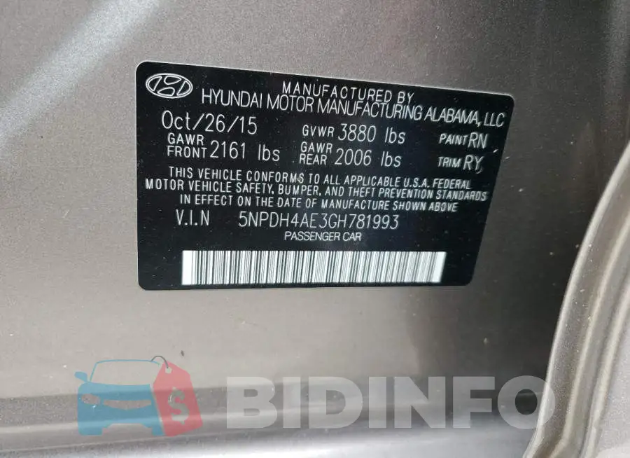 5NPDH4AE3GH781993 Photo# 12