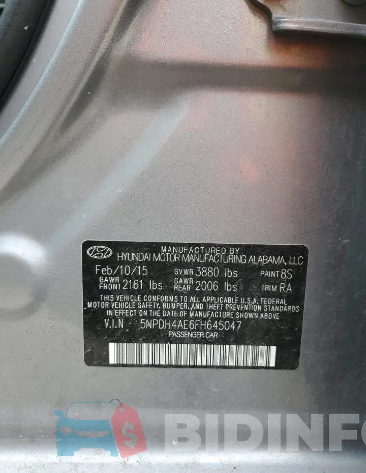 5NPDH4AE6FH645047 Photo# 12