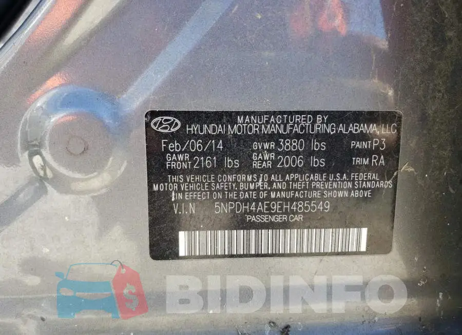 5NPDH4AE9EH485549 Photo# 12