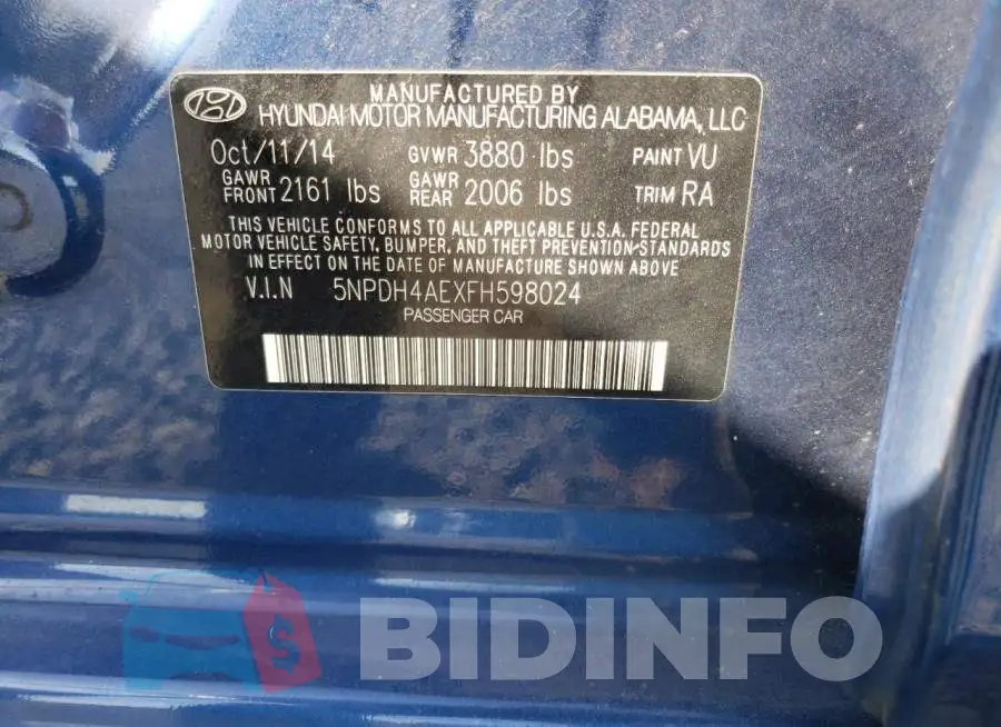 5NPDH4AEXFH598024 Photo# 12