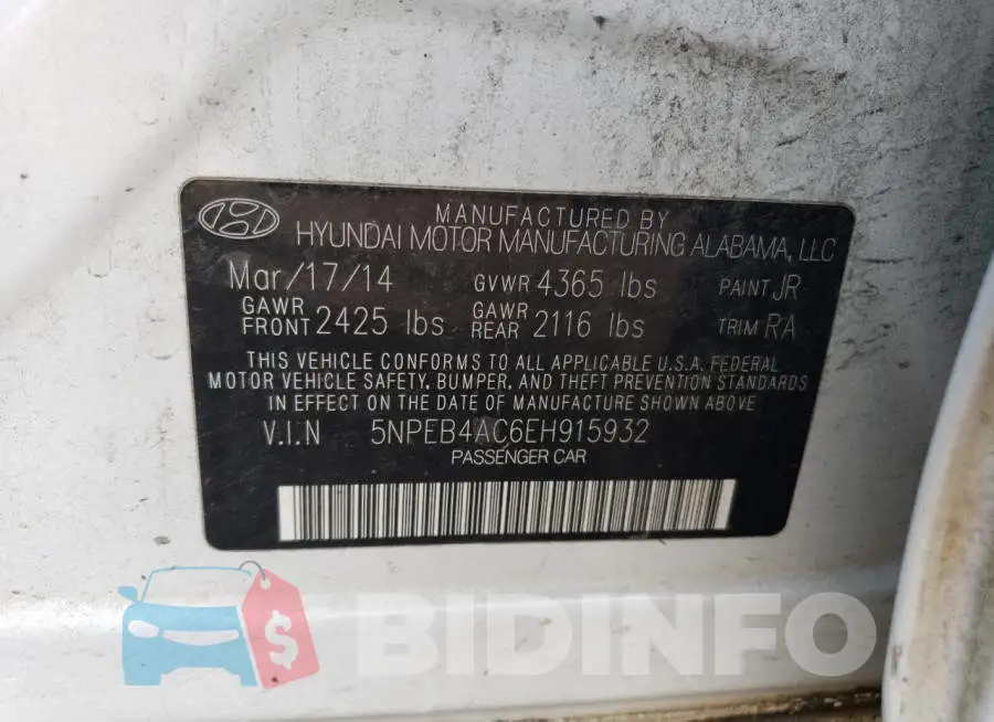 5NPEB4AC6EH915932 Photo# 13