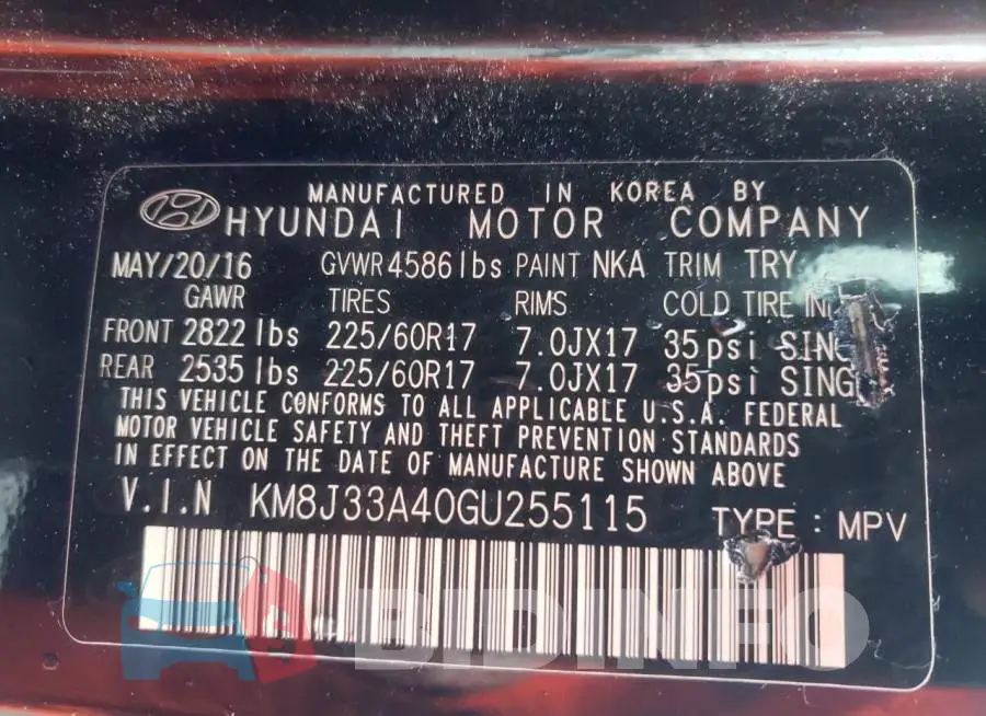 KM8J33A40GU255115 Photo# 10