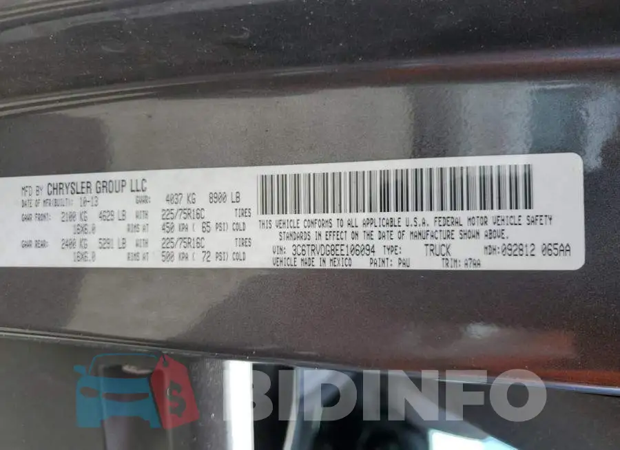3C6TRVDG8EE106094 Photo# 13
