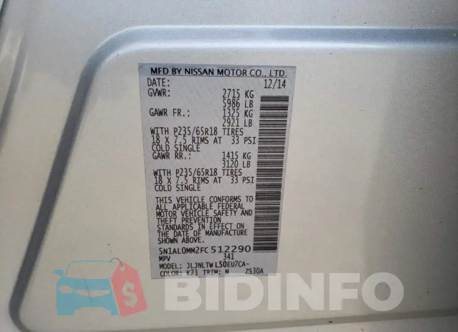 5N1AL0MM2FC512290 Photo# 12