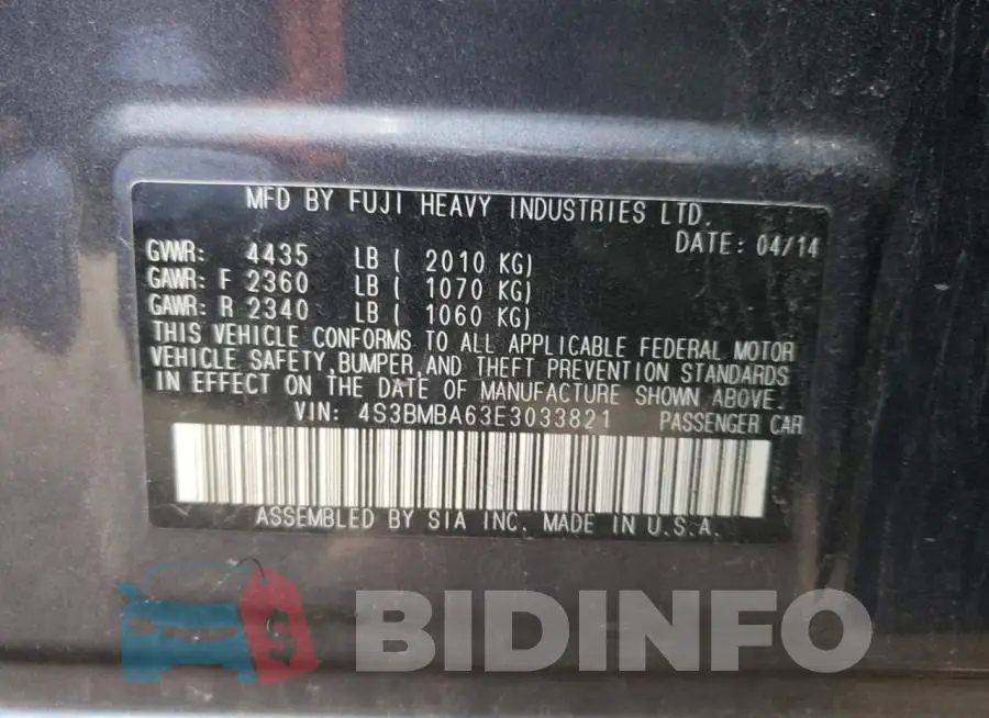 4S3BMBA63E3033821 Photo# 12