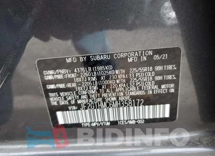 JF2GTHMC6MH358172 Photo# 12