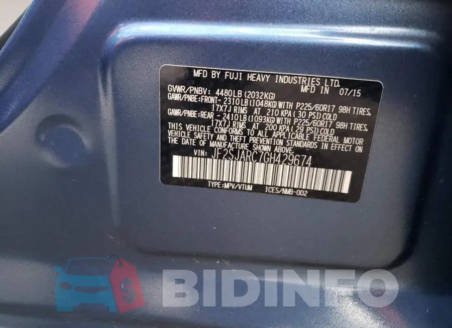 JF2SJARC7GH429674 Photo# 13