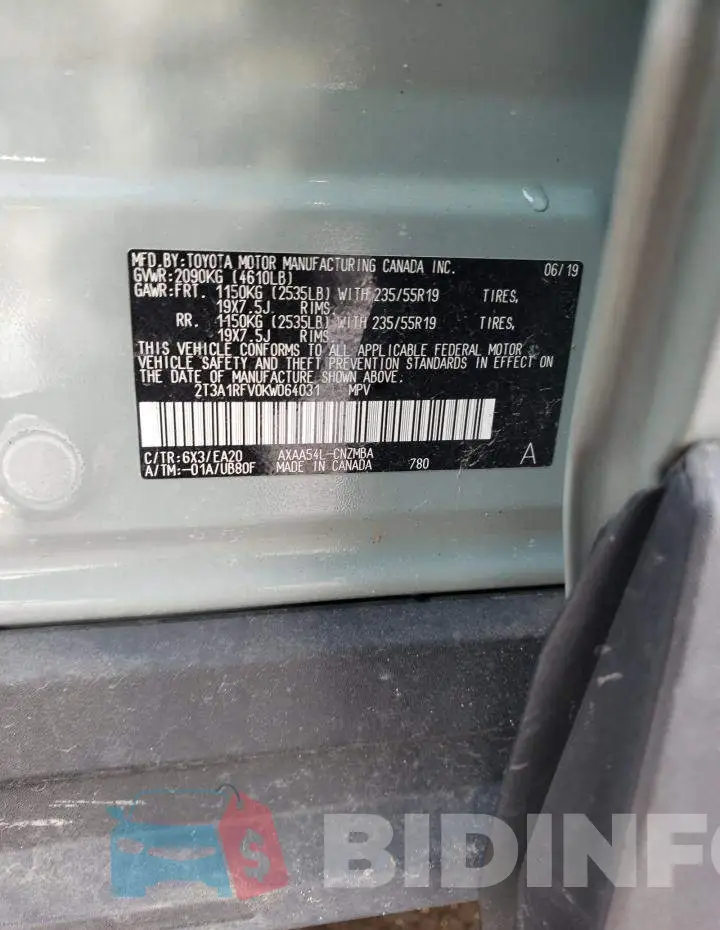 2T3A1RFV0KW064031 Photo# 13