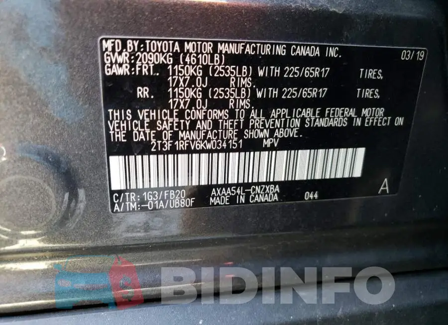 2T3F1RFV6KW034151 Photo# 13
