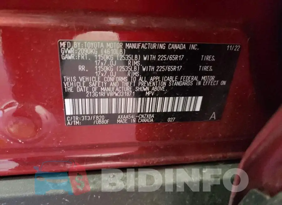 2T3G1RFV8PW331871 Photo# 13