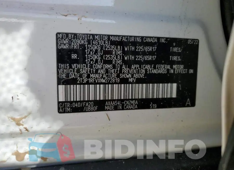2T3P1RFVXNW272819 Photo# 13
