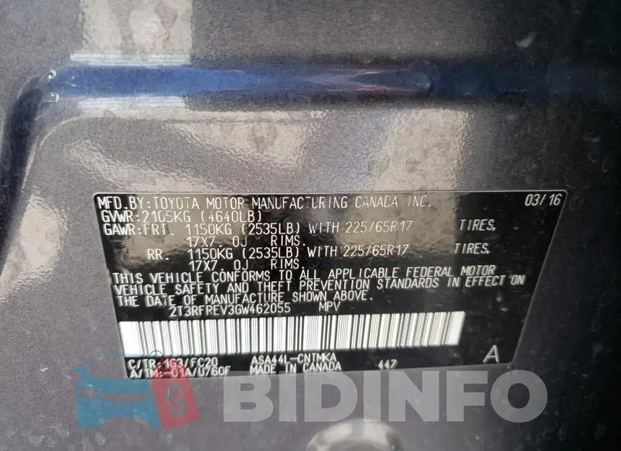 2T3RFREV3GW462055 Photo# 13