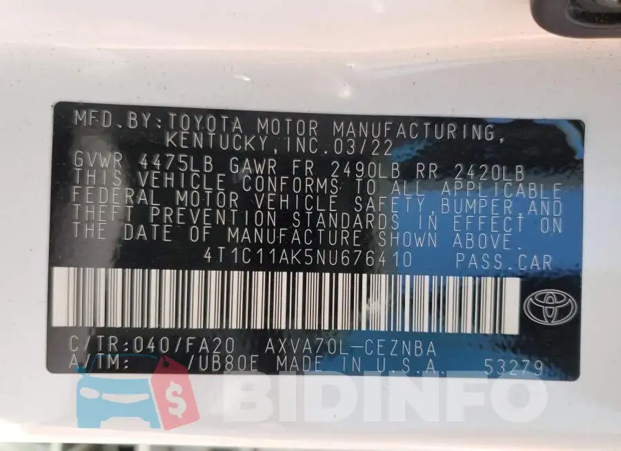 4T1C11AK5NU676410 Photo# 12