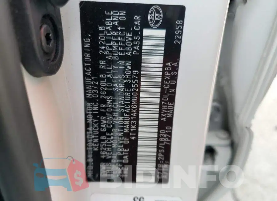 4T1K31AK6MU025579 Photo# 12