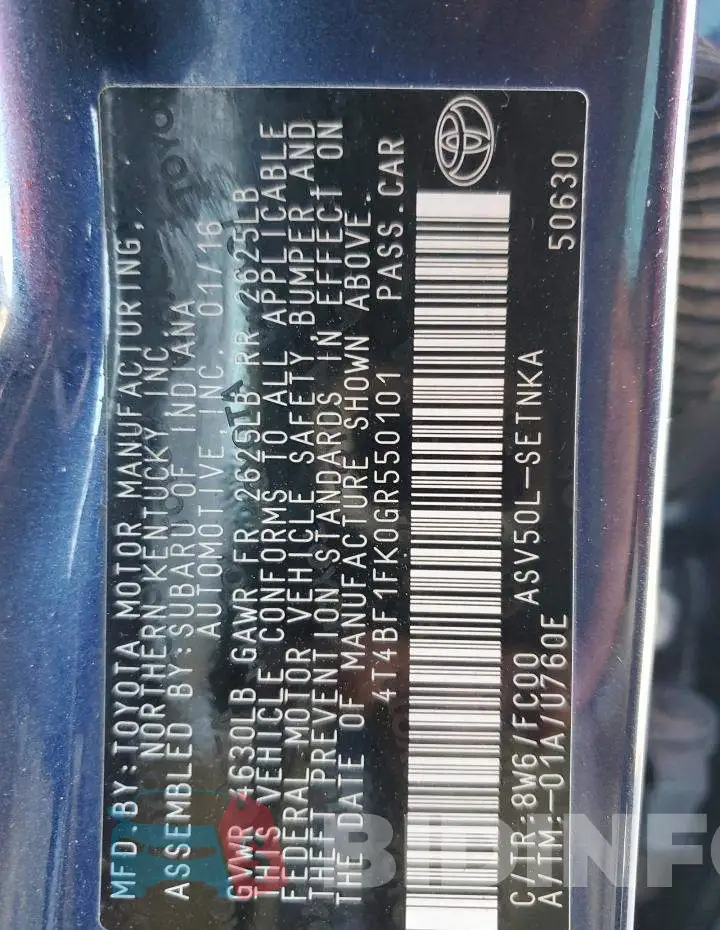 4T4BF1FK0GR550101 Photo# 13