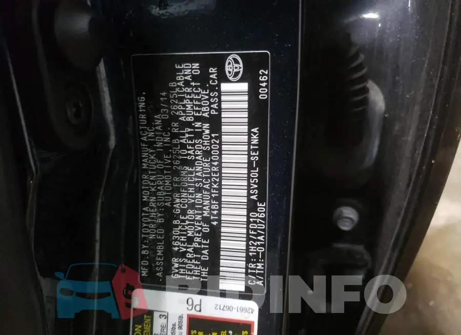 4T4BF1FK2ER400021 Photo# 12