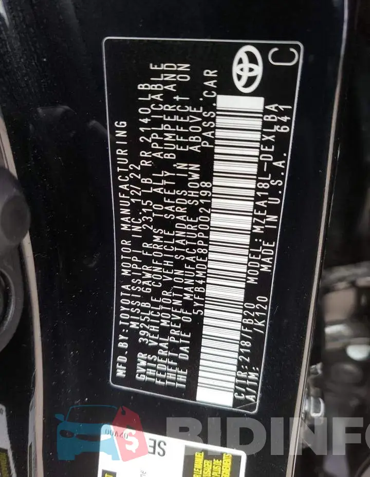 5YFB4MDE8PP002198 Photo# 12
