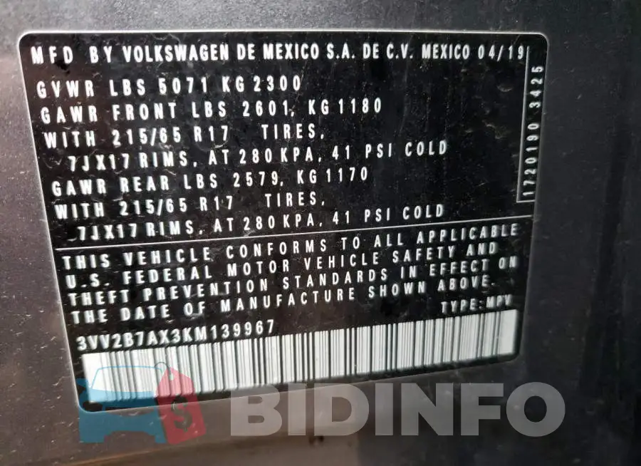 3VV2B7AX3KM139967 Photo# 13