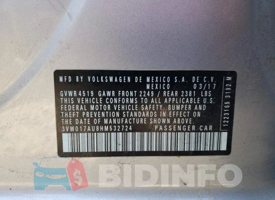 3VW017AU8HM532724 Photo# 12