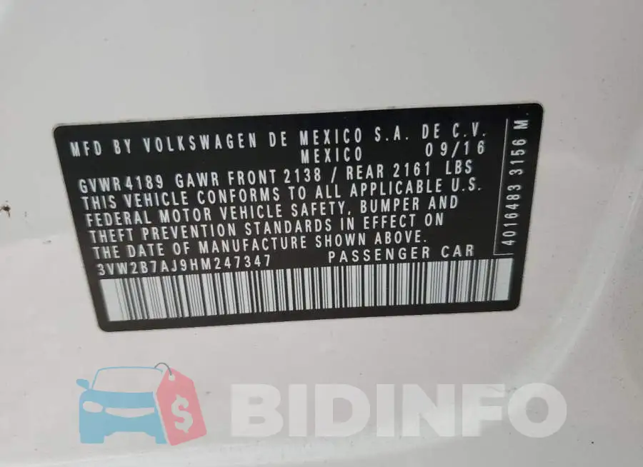 3VW2B7AJ9HM247347 Photo# 12