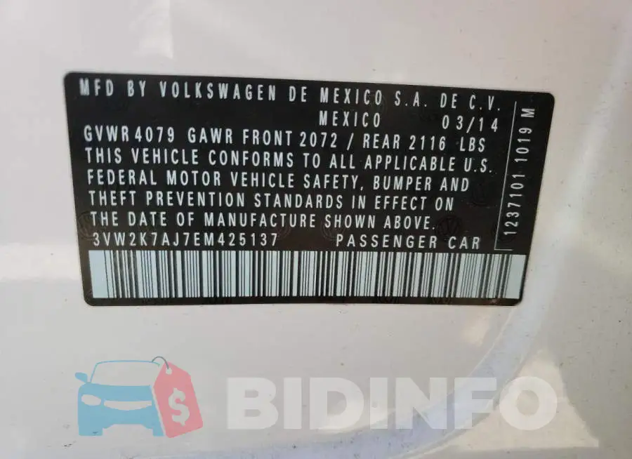 3VW2K7AJ7EM425137 Photo# 13
