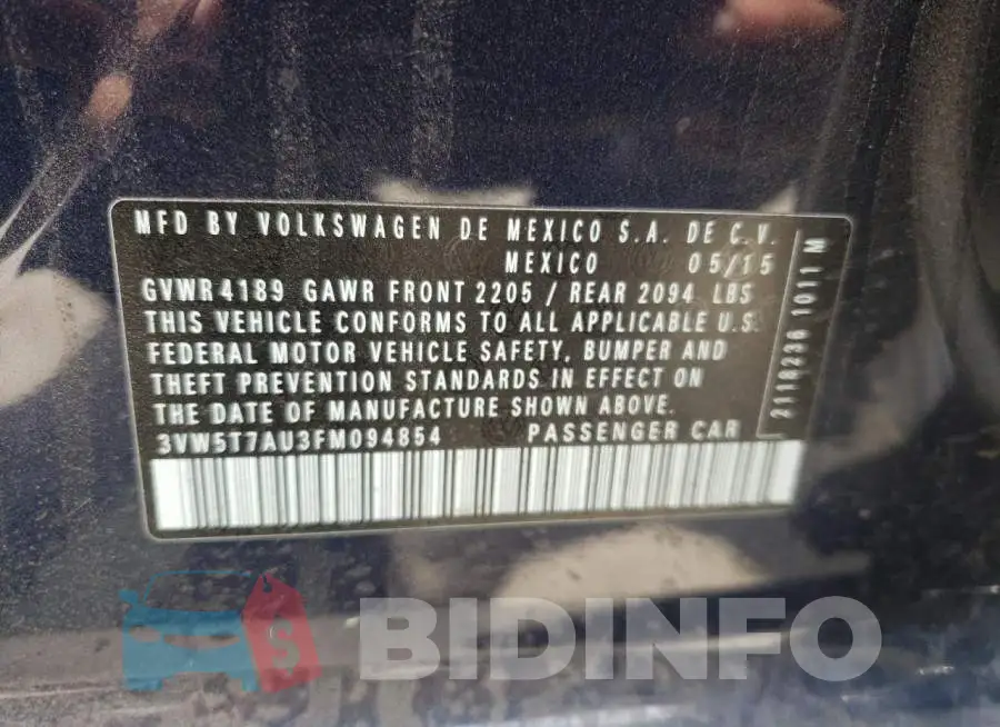 3VW5T7AU3FM094854 Photo# 12