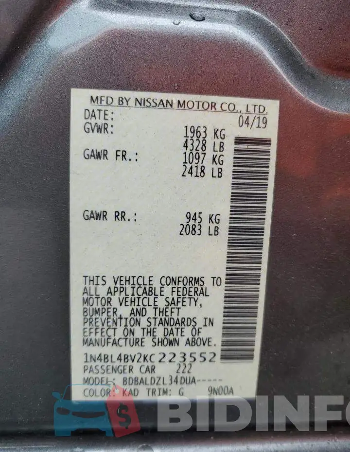 1N4BL4BV2KC223552 Photo# 13