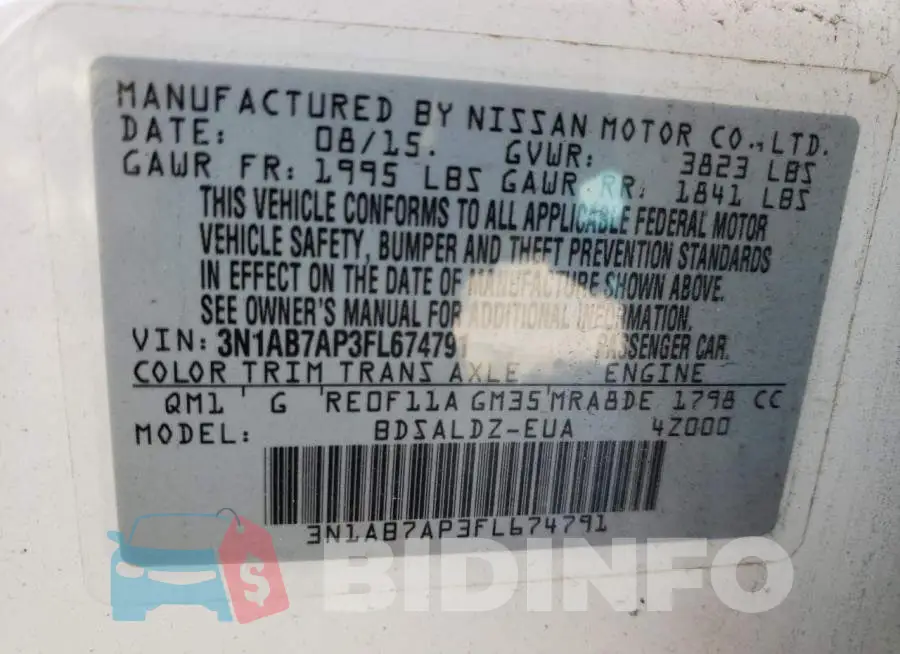 3N1AB7AP3FL674791 Photo# 12
