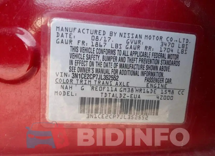 3N1CE2CP7JL352552 Photo# 12