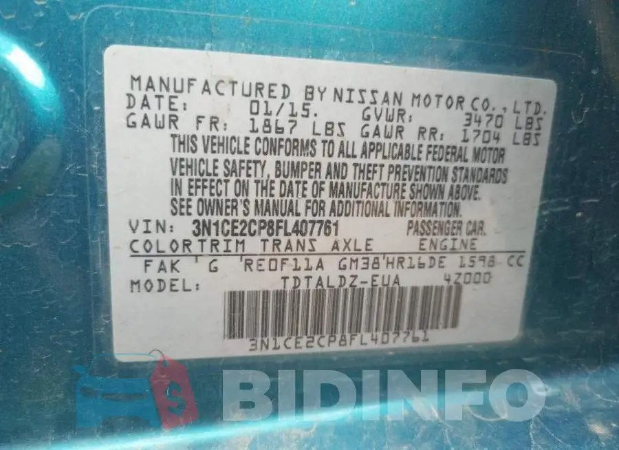 3N1CE2CP8FL407761 Photo# 10