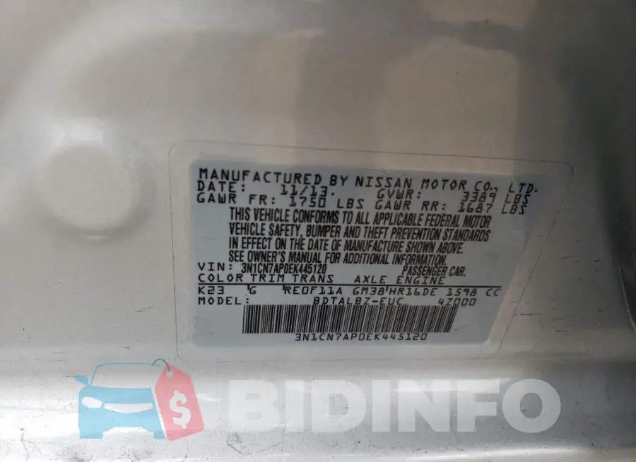 3N1CN7AP0EK445120 Photo# 12