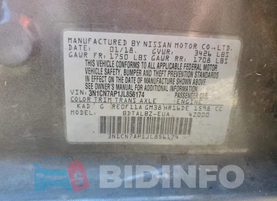 3N1CN7AP1JL856174 Photo# 12
