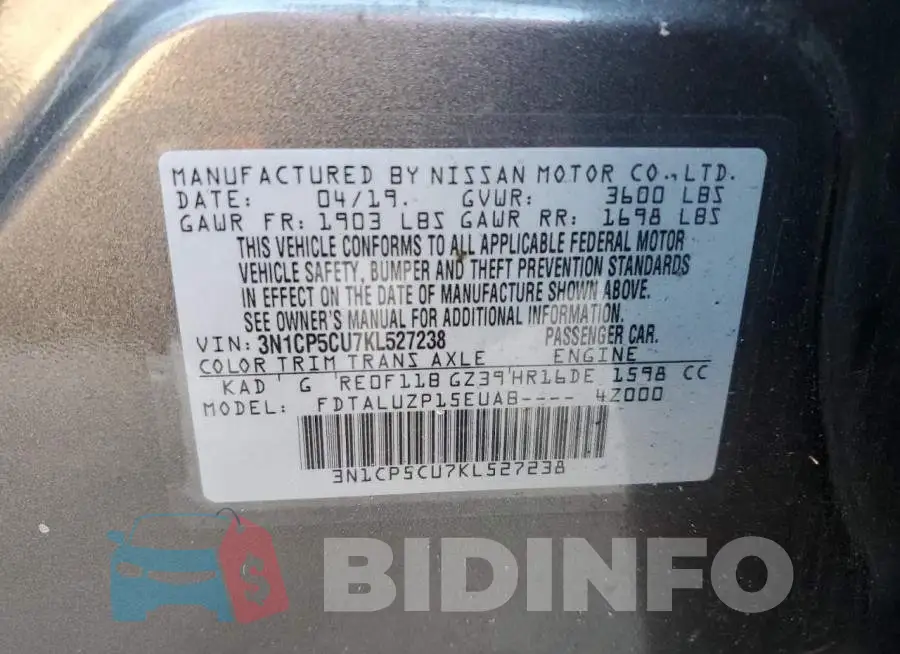 3N1CP5CU7KL527238 Photo# 13