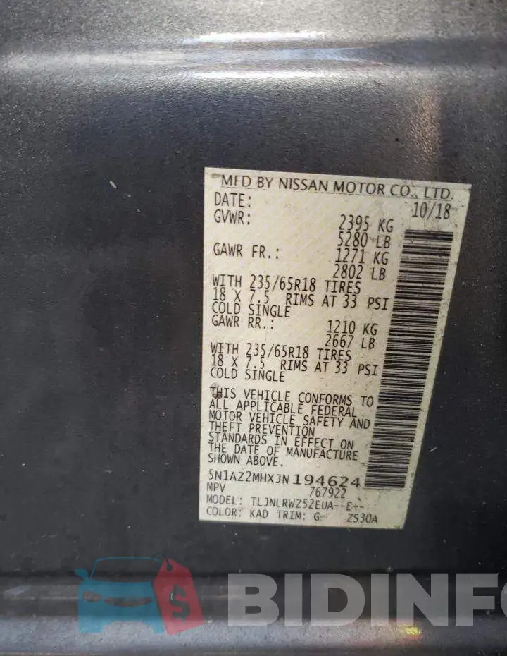 5N1AZ2MHXJN194624 Photo# 13