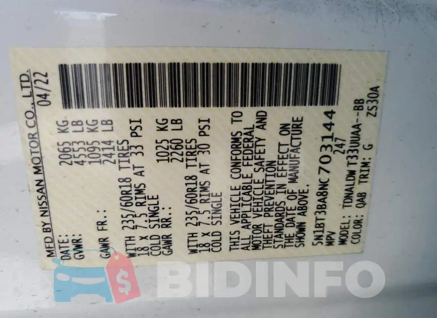 5N1BT3BA8NC703144 Photo# 14