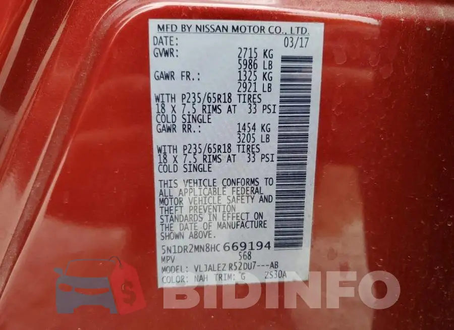 5N1DR2MN8HC669194 Photo# 13