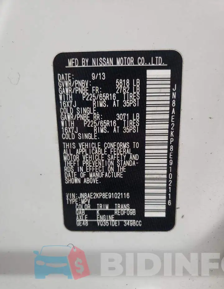 JN8AE2KP8E9102116 Photo# 13